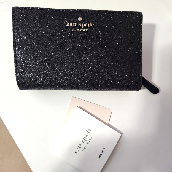 kate spade Bags Kate Spade Glitter Sparkle Wallet Black Medium Size